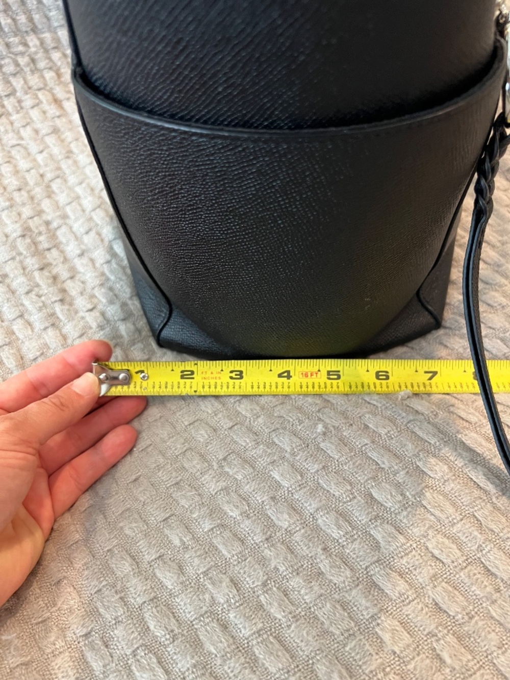 Rebecca Minkoff Black Leather Shoulder Bag with Striped Strap - Picture 10 of 12